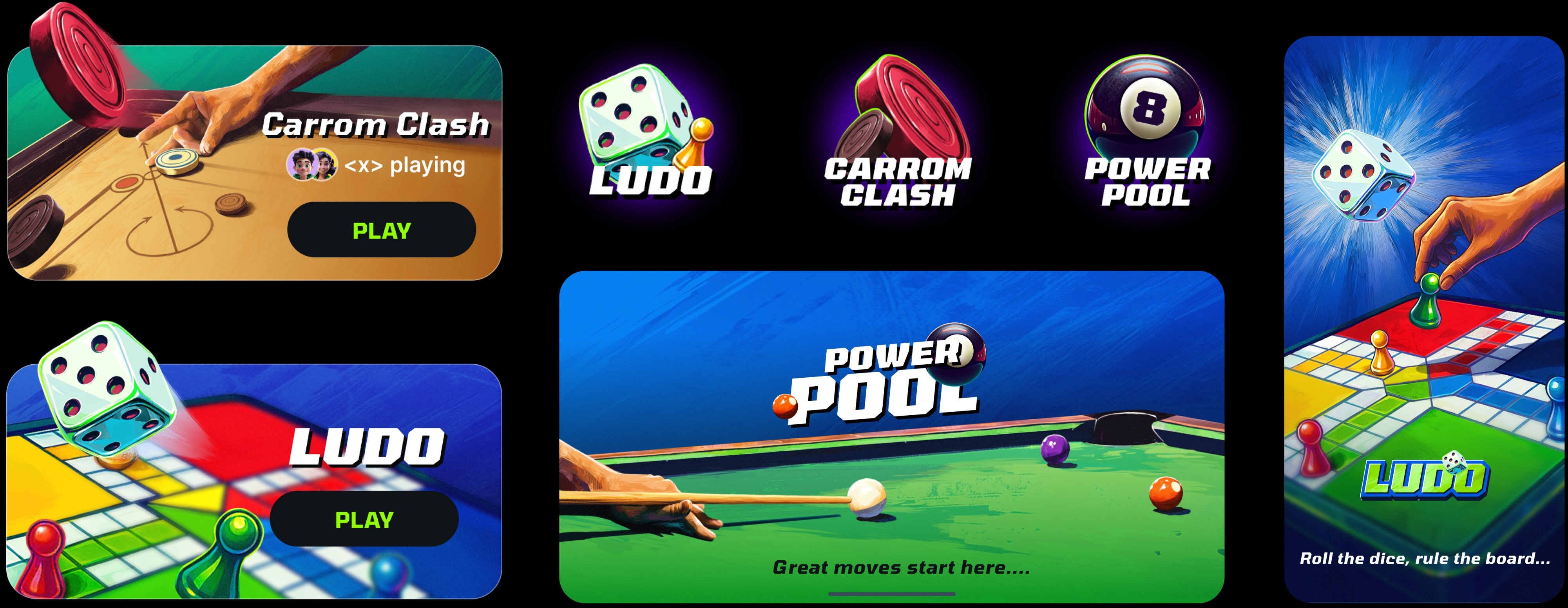 Logos, cards and key visuals per game