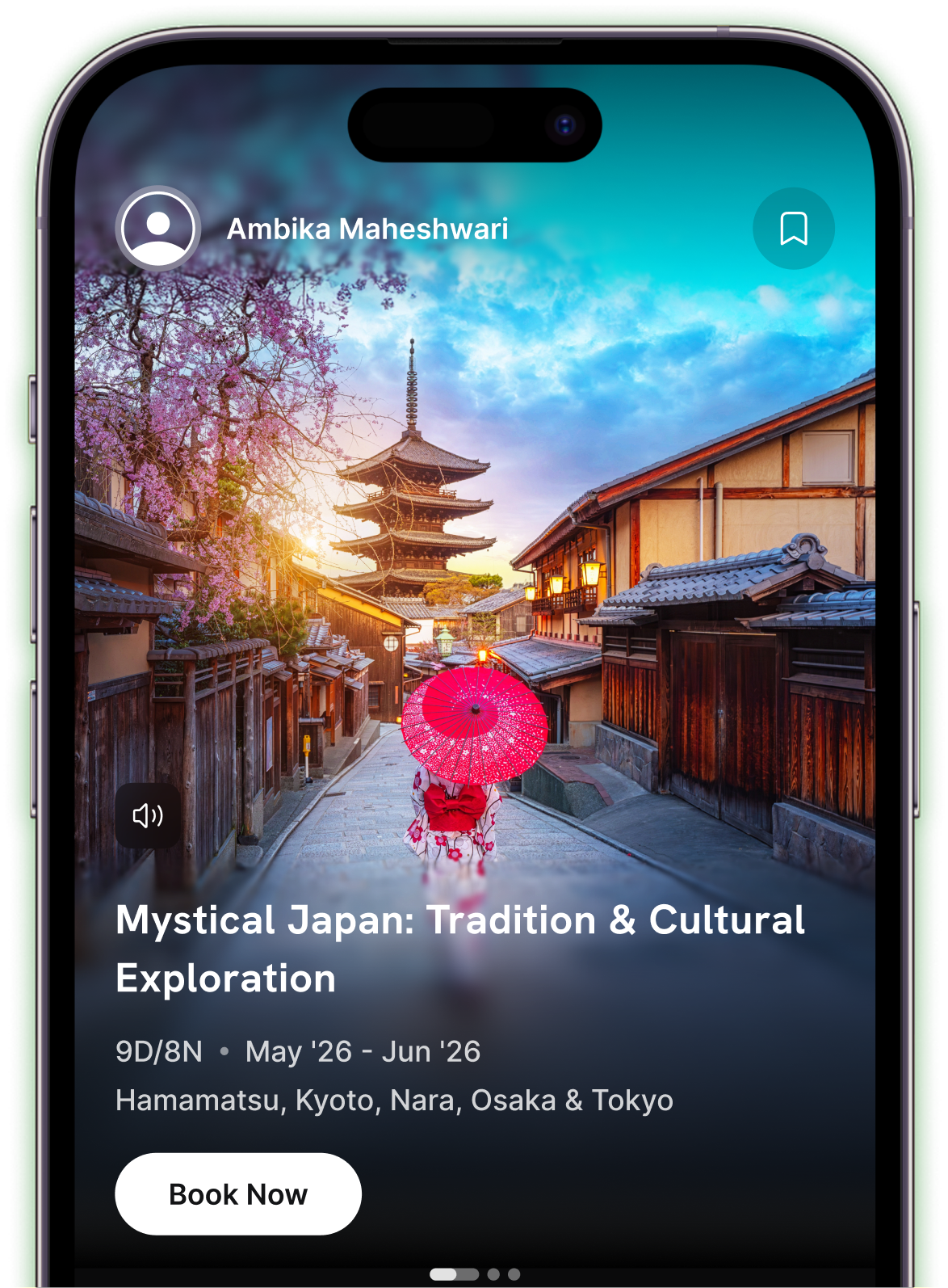 The DreamSetGo app showing a Mystical Japan experience