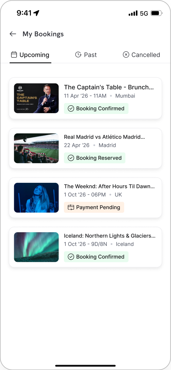 My bookings, upcoming