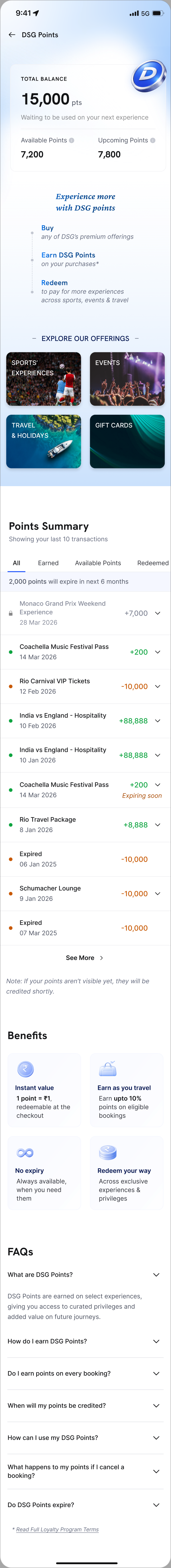 DSG points, returning user
