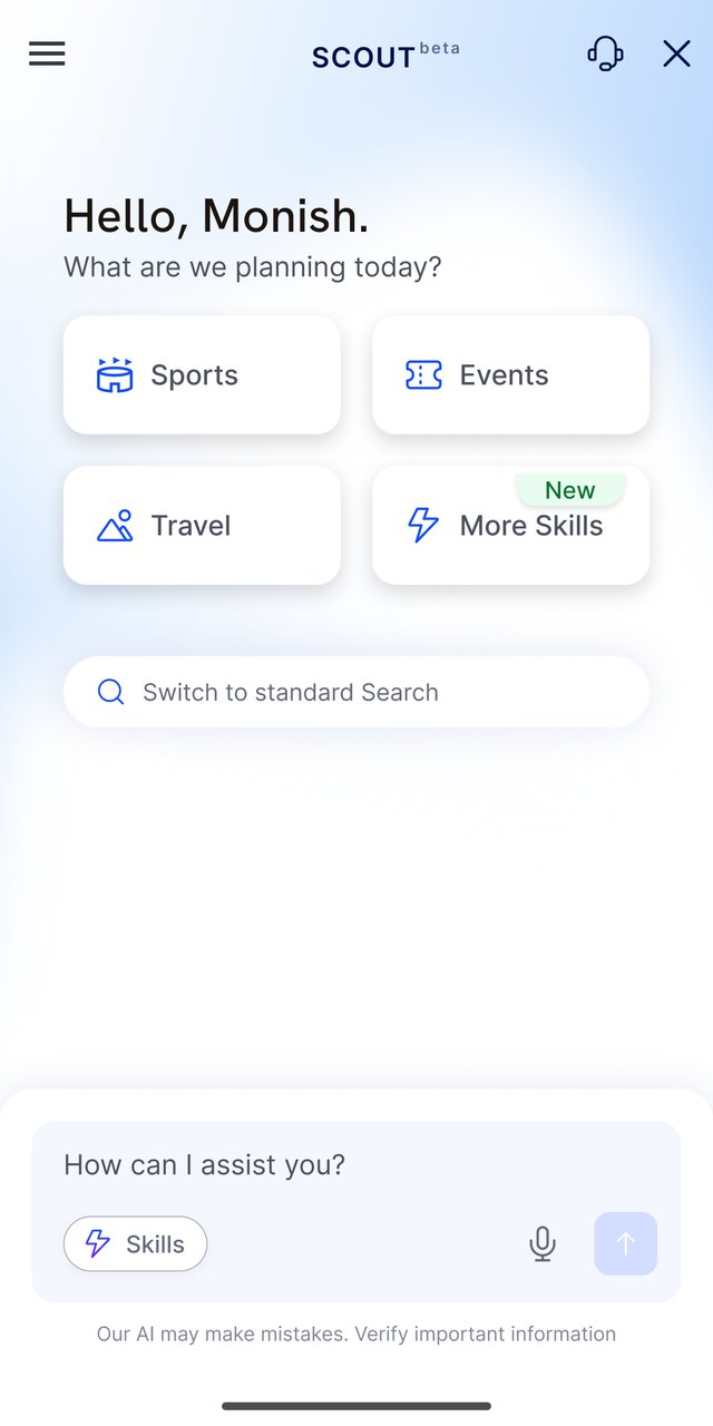The Scout landing page, with suggested categories and a composer