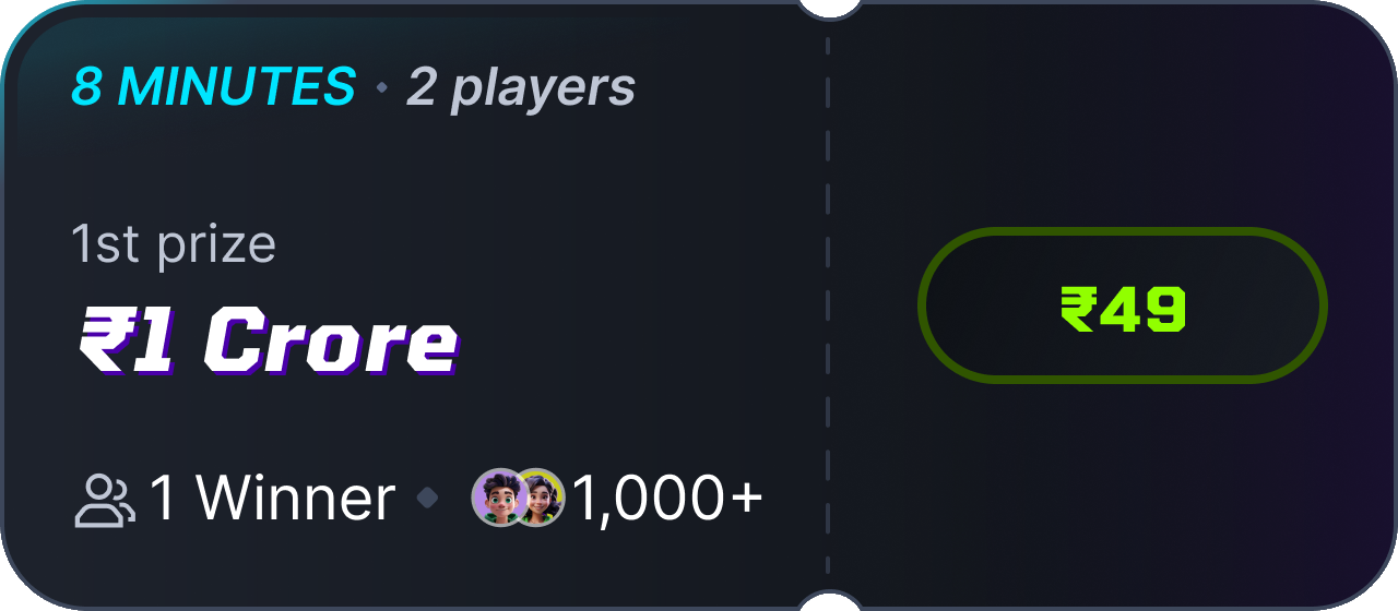 A contest card showing the game format, the first prize, the players already in, and the entry fee
