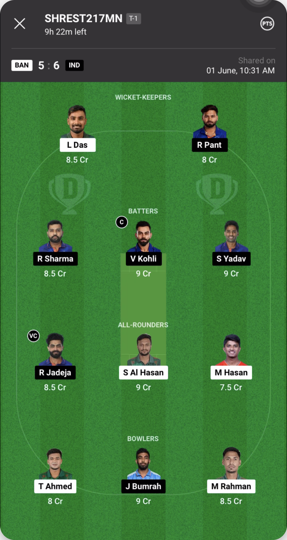Choosing eleven players across both sides