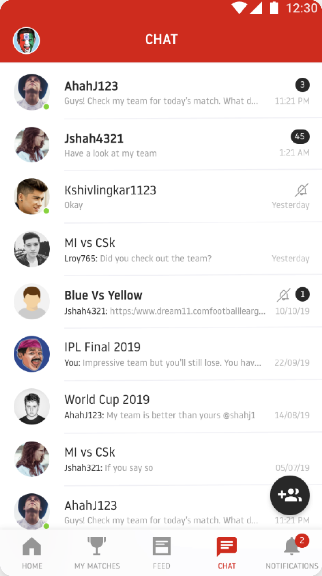 The old Dream11 chat list