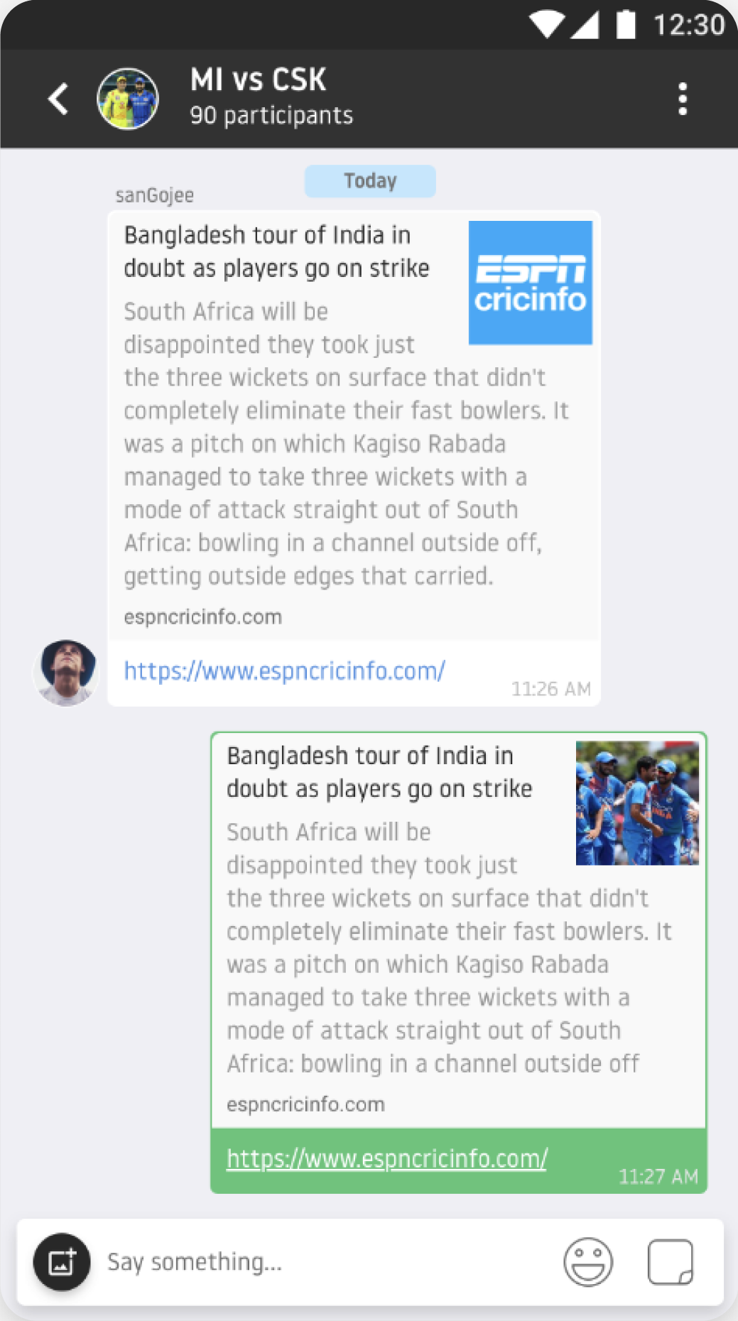 A Dream11 group chat thread