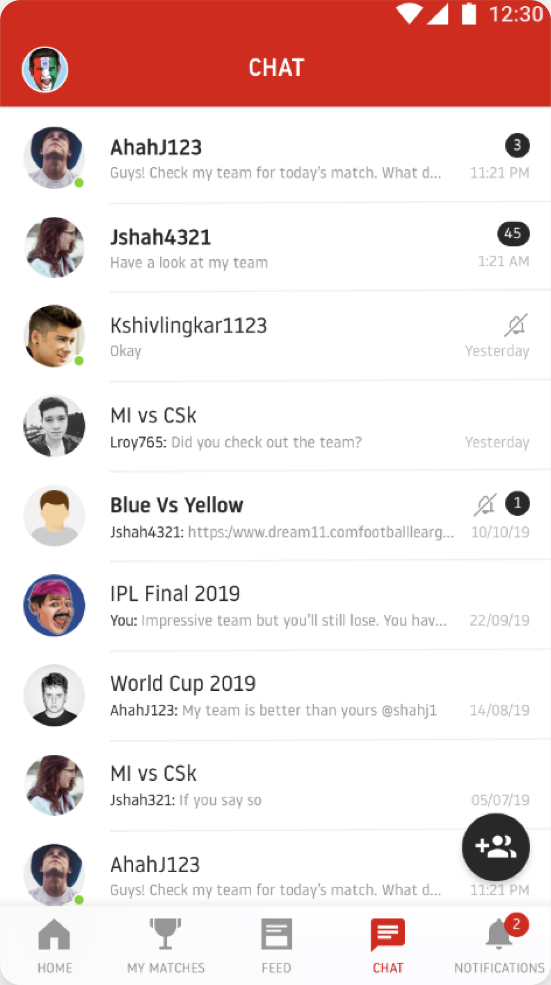 The old Dream11 chat list