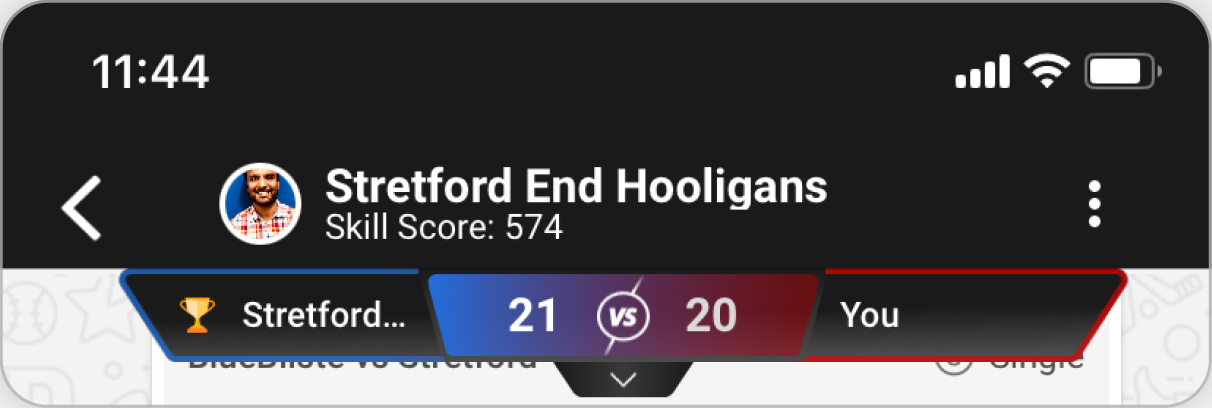The head to head score bar at the top of the thread